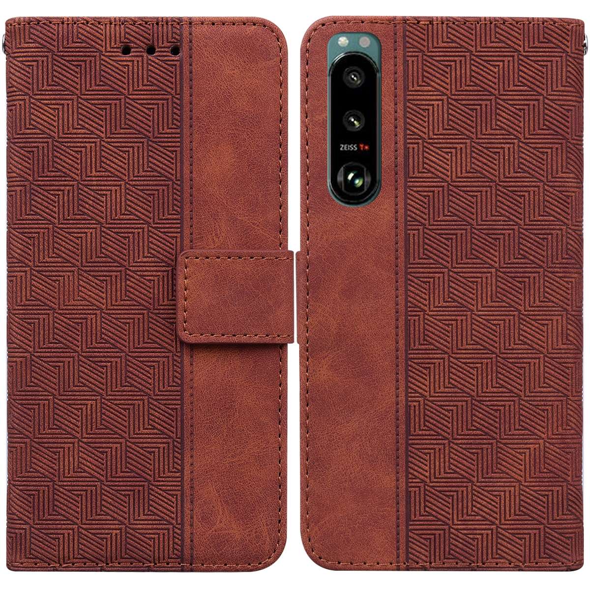 For Sony Xperia 5 III Geometric Embossed Leather Phone Case(Red)