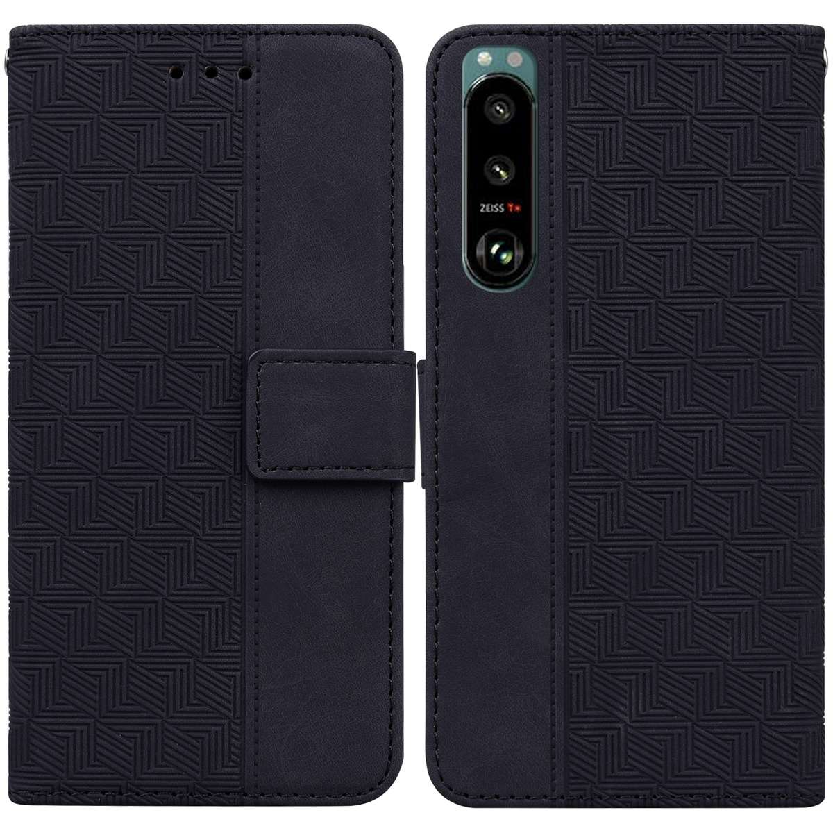 For Sony Xperia 5 III Geometric Embossed Leather Phone Case(Red)