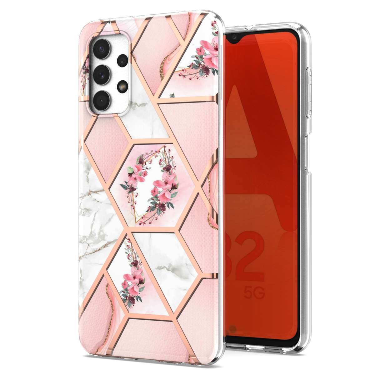 For Samsung Galaxy A13 4G Electroplating Splicing Marble Flower Pattern TPU Shockproof Phone Case(Cr