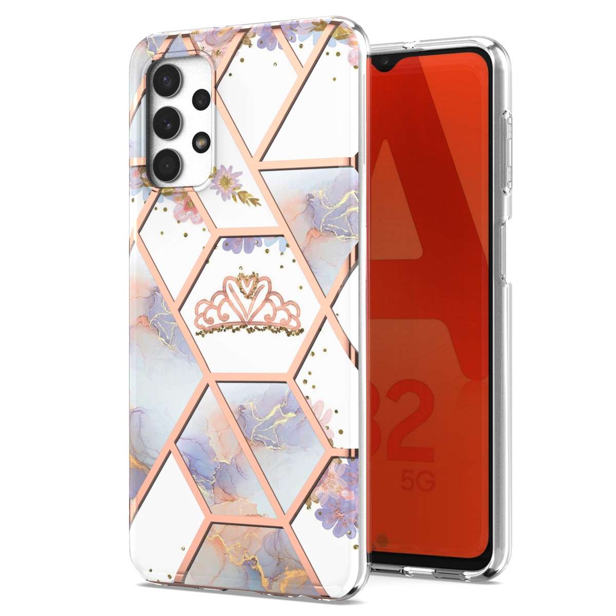 For Samsung Galaxy A13 4G Electroplating Splicing Marble Flower Pattern TPU Shockproof Phone Case(Cr