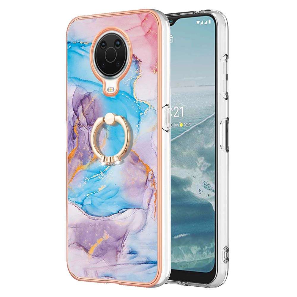 For Xiaomi Redmi 10 Electroplating Marble Pattern TPU Phone Case with Ring(Rose Gold 005)