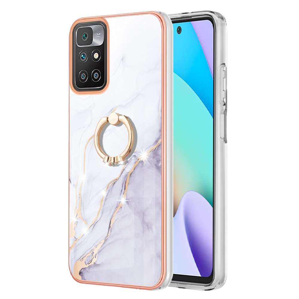 For Xiaomi Redmi 10 Electroplating Marble Pattern TPU Phone Case with Ring(Rose Gold 005)