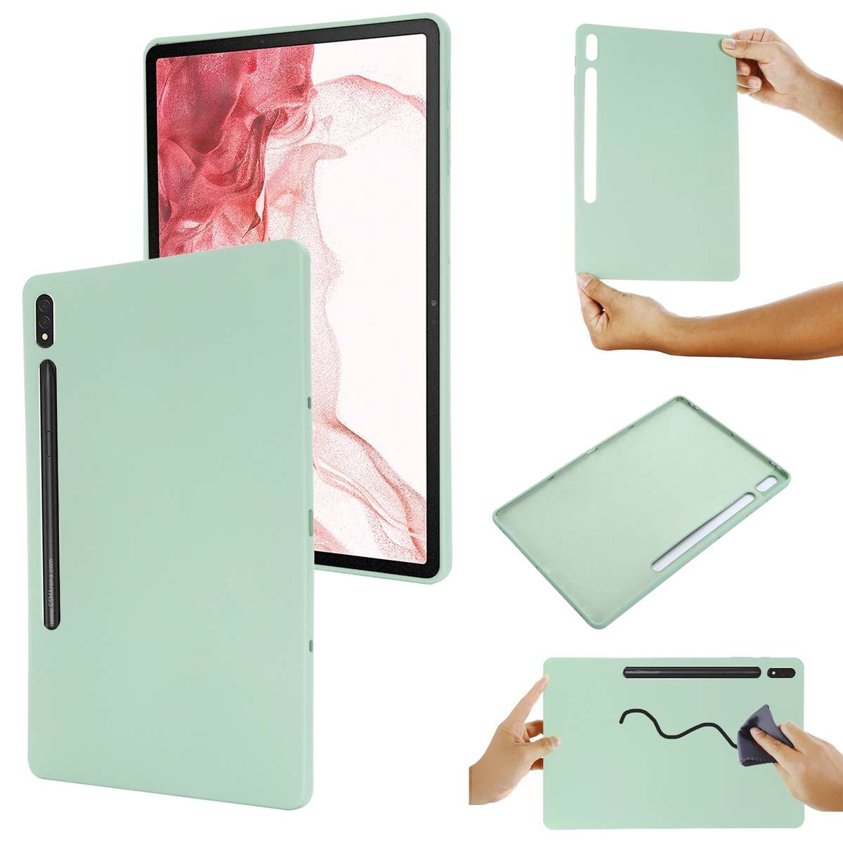 For Samsung Galaxy Tab S8+/Tab S7+/Tab S7 FE Pure Color Liquid Silicone Shockproof Full Coverage Tab