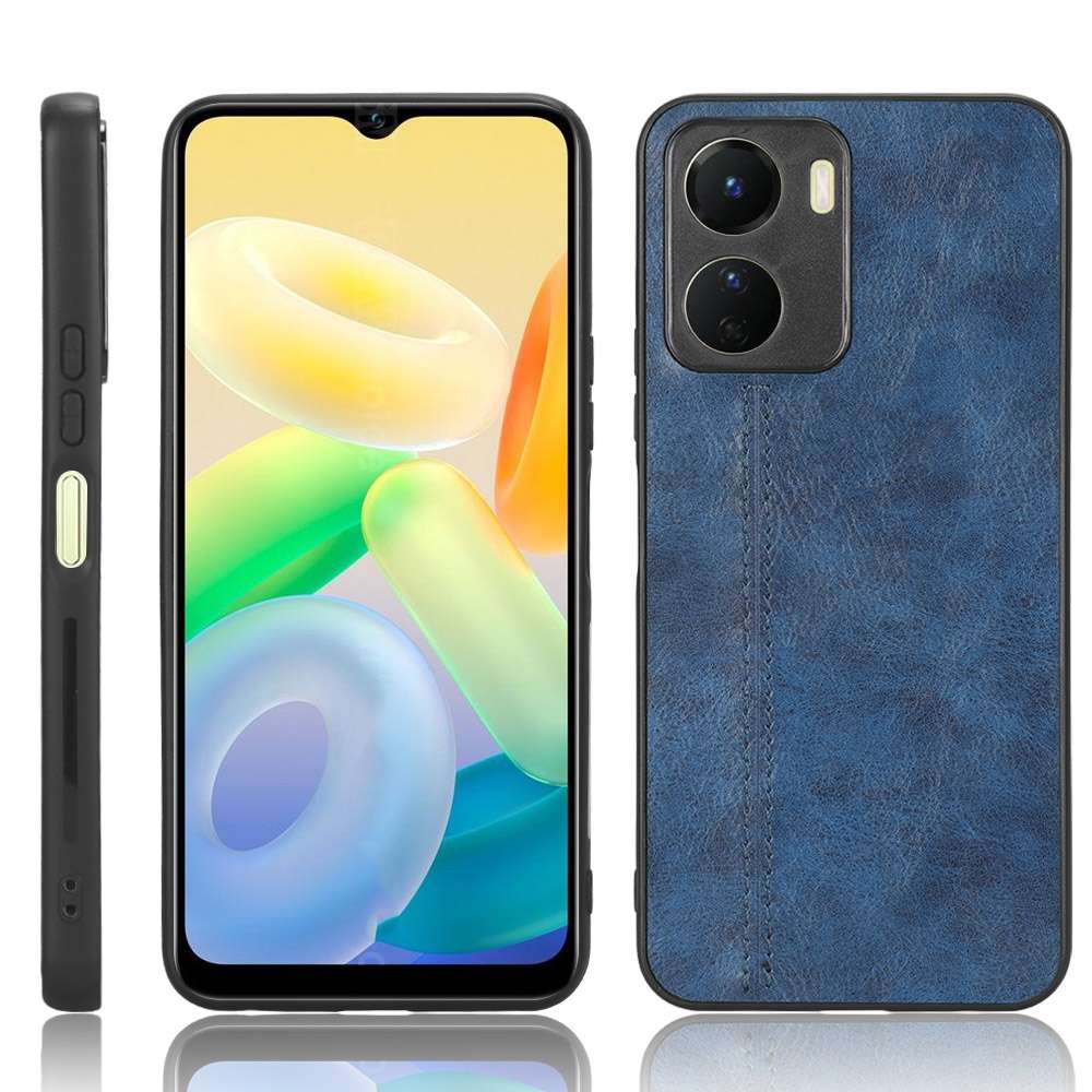 For vivo Y16 4G Sewing Cow Pattern Skin PC + PU + TPU Case(Blue)