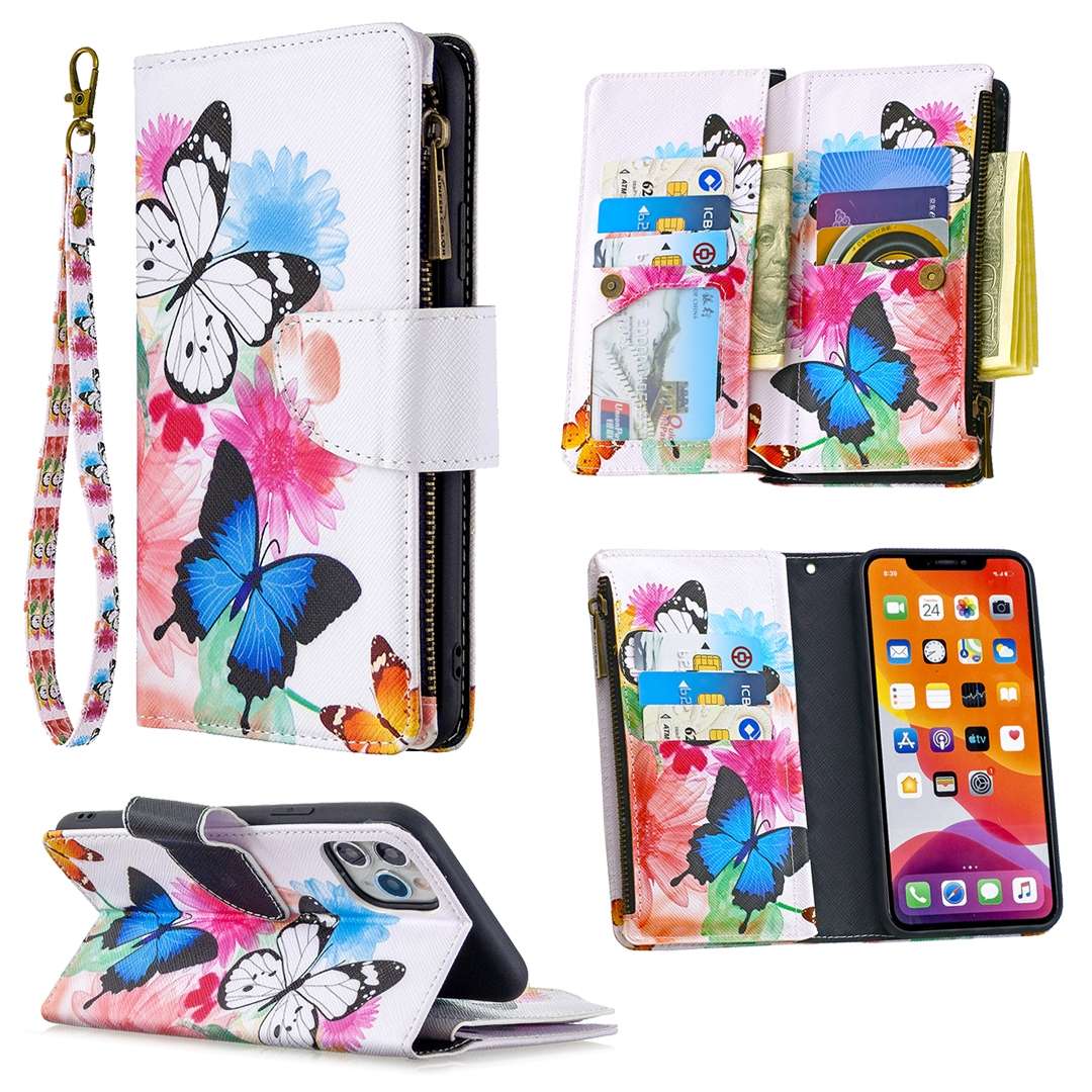 For iPhone 11 Colored Drawing Pattern Zipper Horizontal Flip Leather Case with Holder & Card Slots &