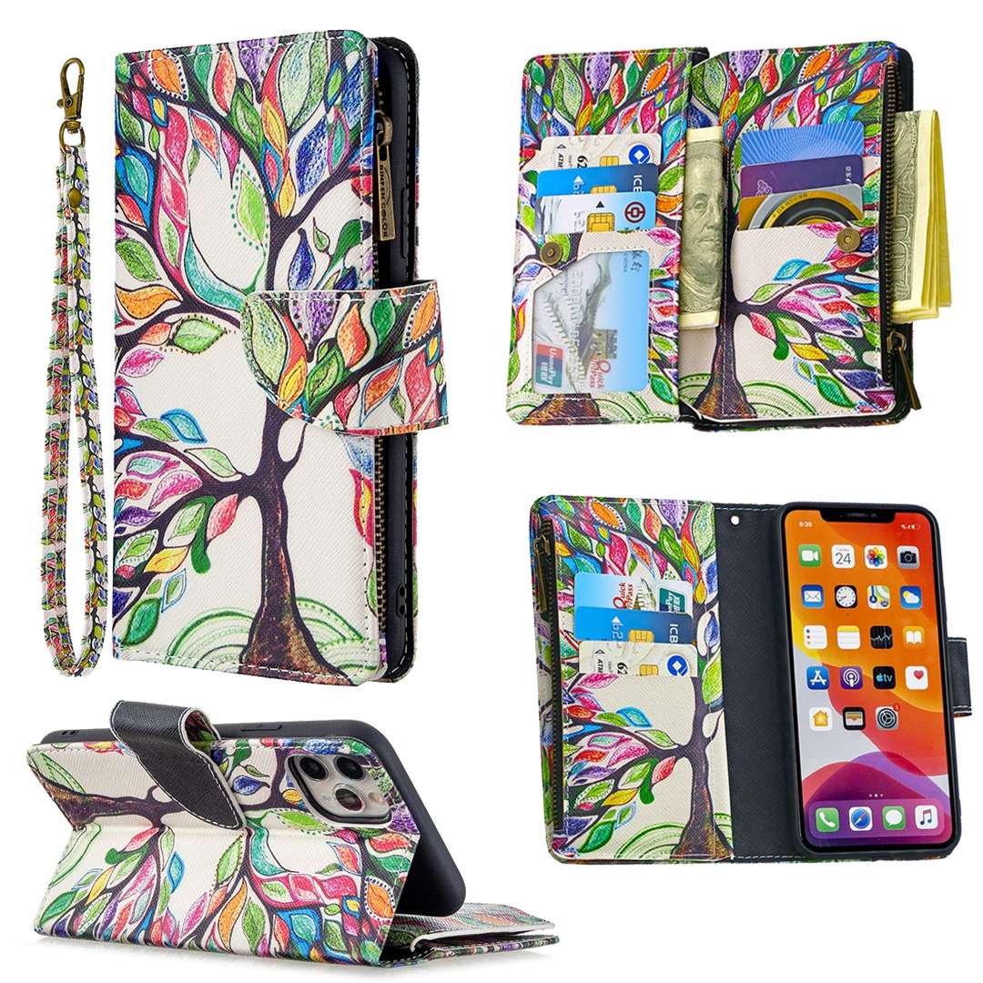For iPhone 11 Colored Drawing Pattern Zipper Horizontal Flip Leather Case with Holder & Card Slots &