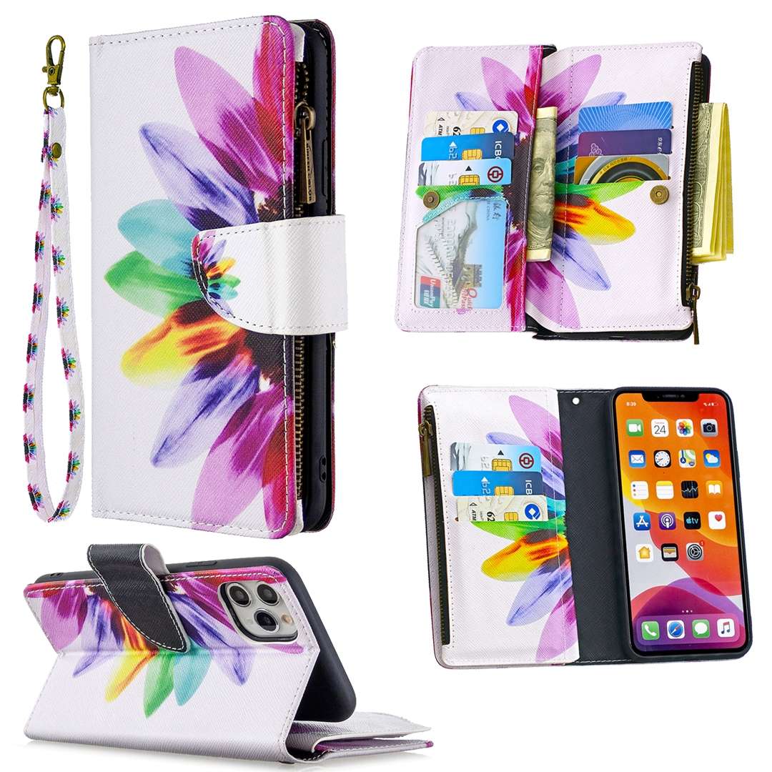 For iPhone 11 Colored Drawing Pattern Zipper Horizontal Flip Leather Case with Holder & Card Slots &