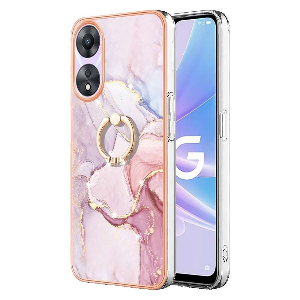 For OPPO A78 / A58 Electroplating Marble IMD TPU Phone Case with Ring Holder(Green 004)