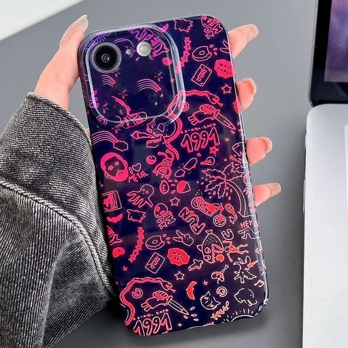 For iPhone SE 2022 / 2020 / 8 / 7 Painted Pattern Precise Hole PC Phone Case(Bottle Monster)