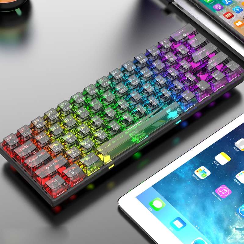 XUNFOX K30 Pro 2.4G + BT + Wired Transparent 61-Keys Mechanical White Axis Keyboard(Black)