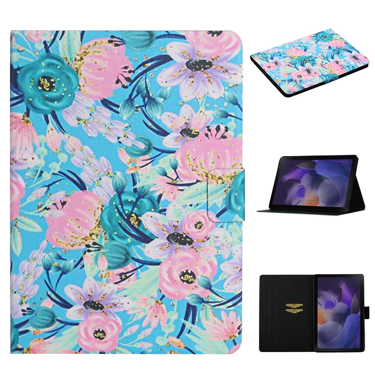 For Samsung Galaxy Tab A9 Flower Pattern Horizontal Flip PU Tablet Case with Sleep / Wake-up Functio