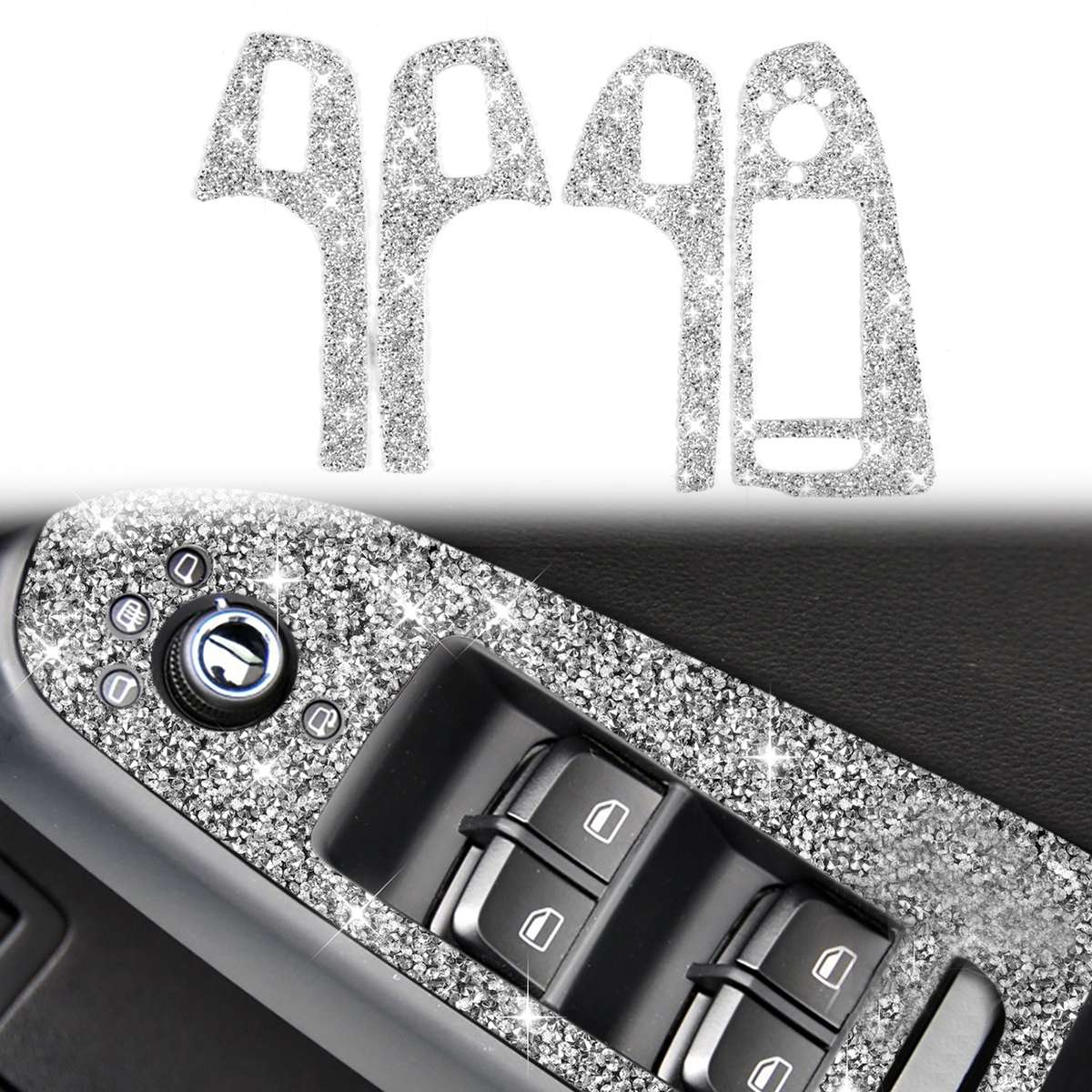 For Audi A4 / A5 / Q5 Car Door Lift Control Panel Diamond Decoration Sticker, Right Drive High Confi