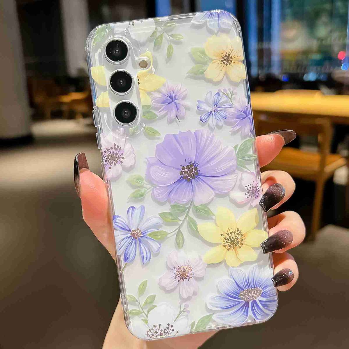 For Samsung Galaxy A14 Electroplated Symphony Phone Case(White Blue Flower)