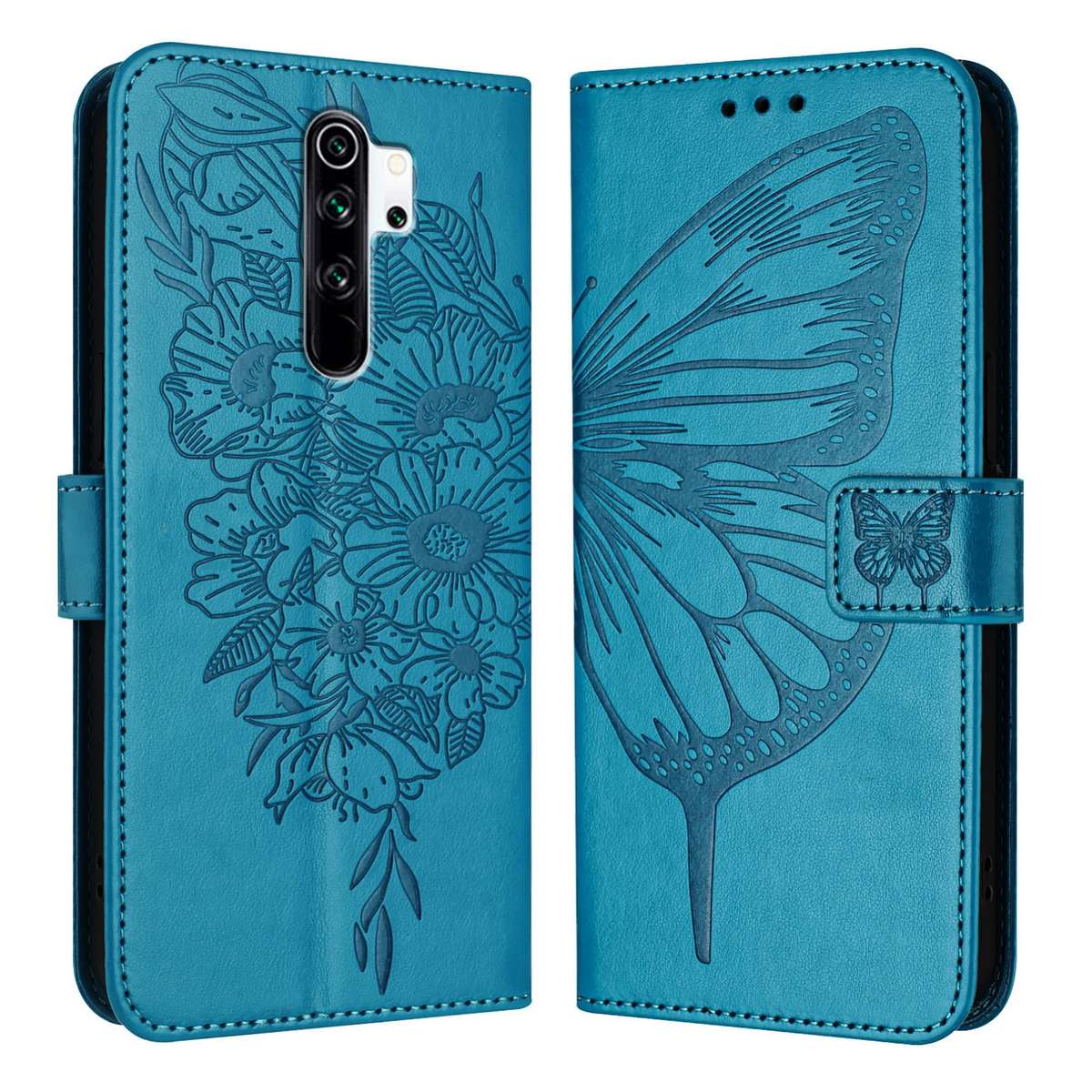For Xiaomi Redmi Note 8 Pro Embossed Butterfly Leather Phone Case(Blue)