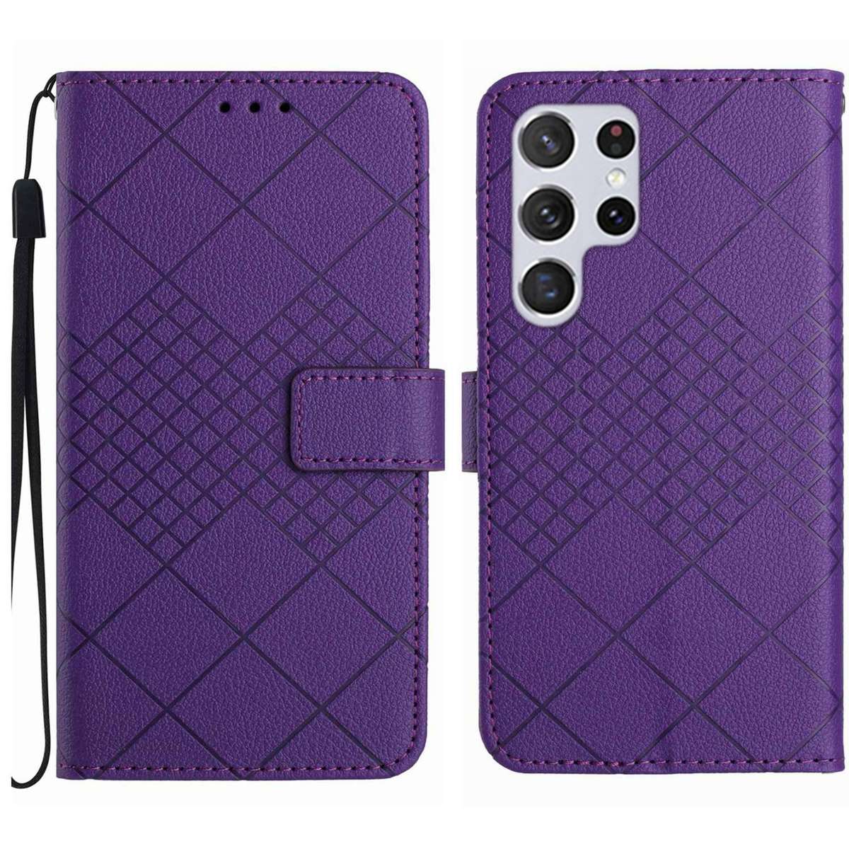 For Samsung Galaxy S25 Ultra 5G Rhombic Grid Texture Leather Phone Case(Purple)