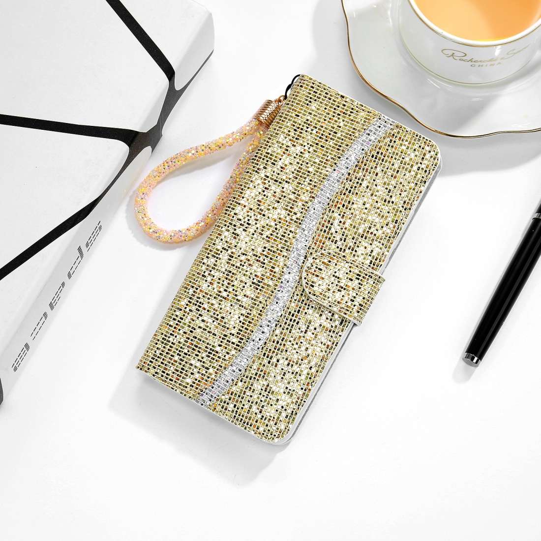 For Samsung Galaxy Note 20 Glitter Powder Horizontal Flip Leather Case with Card Slots & Holder & La