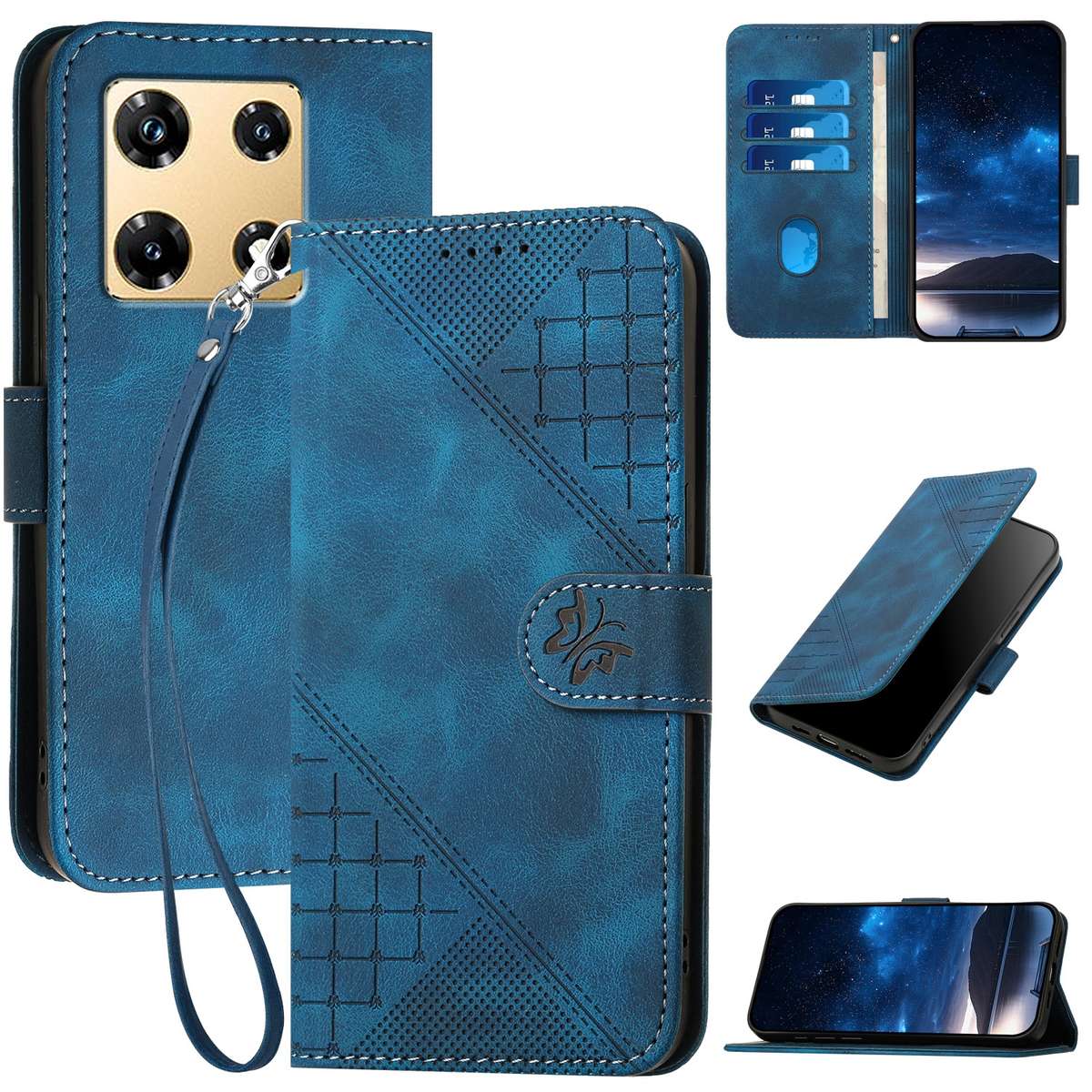 For Infinix Note 30 Pro YX0080 Grid Butterfly Embossed Pattern Flip Leather Phone Case with Lan