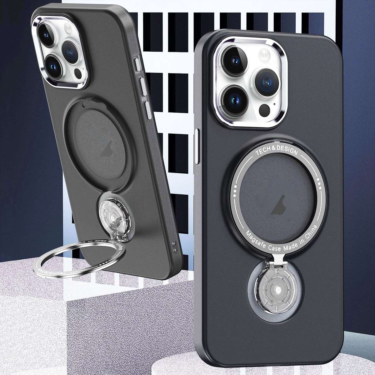 For iPhone 15 Pro Max Rotation Holder MagSafe Phone Case(Pink)