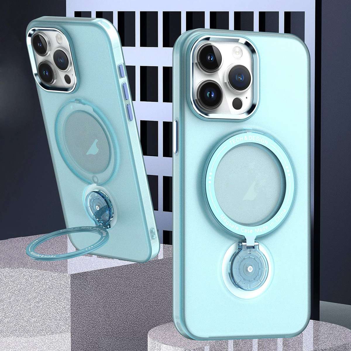 For iPhone 15 Pro Max Rotation Holder MagSafe Phone Case(Pink)