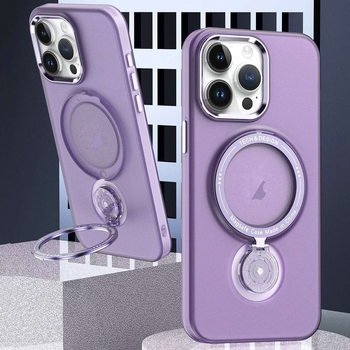 For iPhone 15 Pro Max Rotation Holder MagSafe Phone Case(Pink)