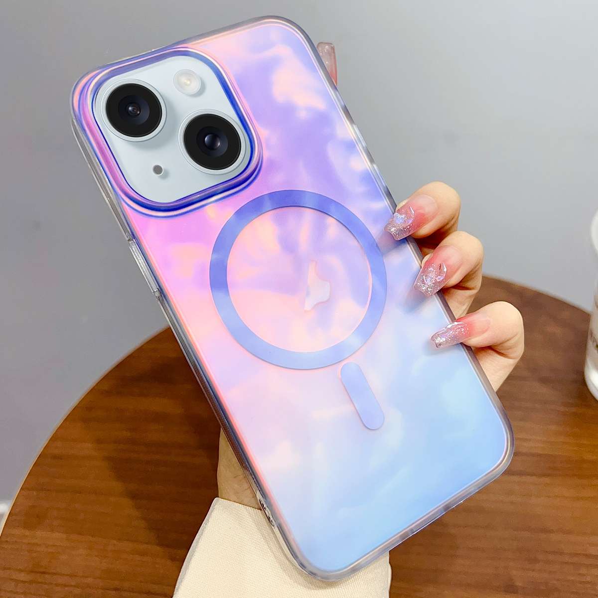 For iPhone 15 Plus Gradient MagSafe PC Hybrid TPU Phone Case(Black)