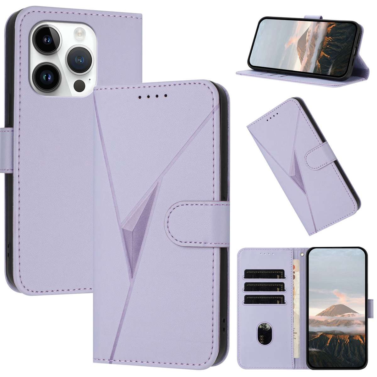 For iPhone 14 Pro Triangle Pattern Buckle Clasp Leather Phone Case(Dark Purple)