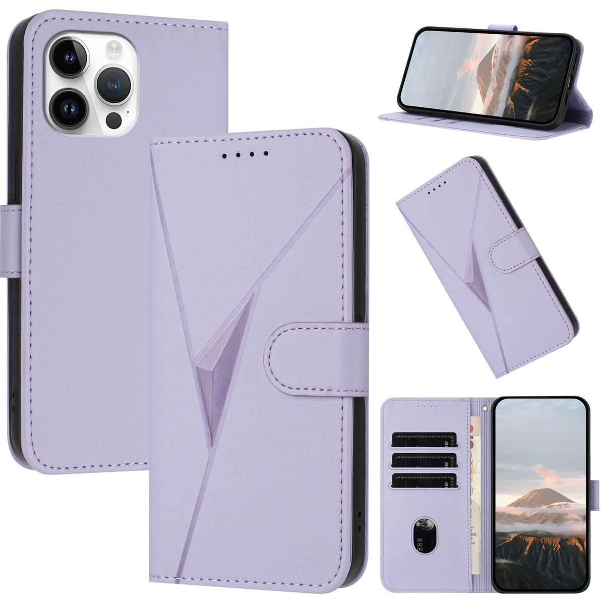 For iPhone 13 Pro Max Triangle Pattern Buckle Clasp Leather Phone Case(Dark Purple)