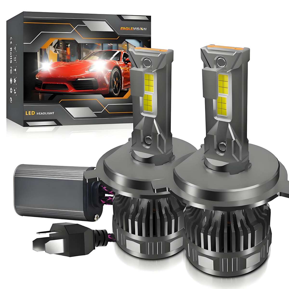 H4 2pcs/Pack 50W 6000LM 6000K Car Double Copper Tube LED Headlight Bulb(Gun Color)
