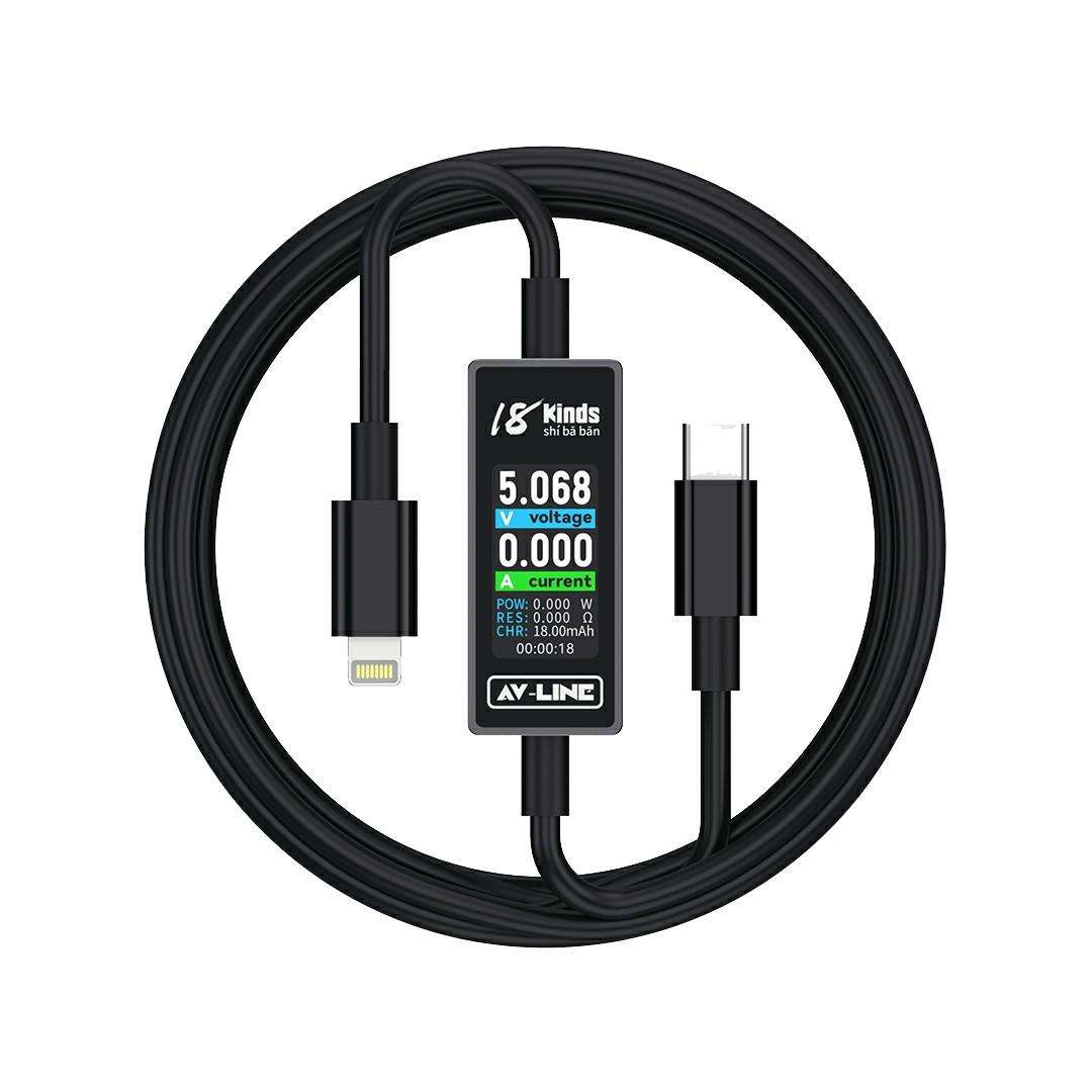 18 Kinds AV-Line Pro 1.2m Intelligent Detection Charging Data Cable, Interface:Type-C to 8 Pin