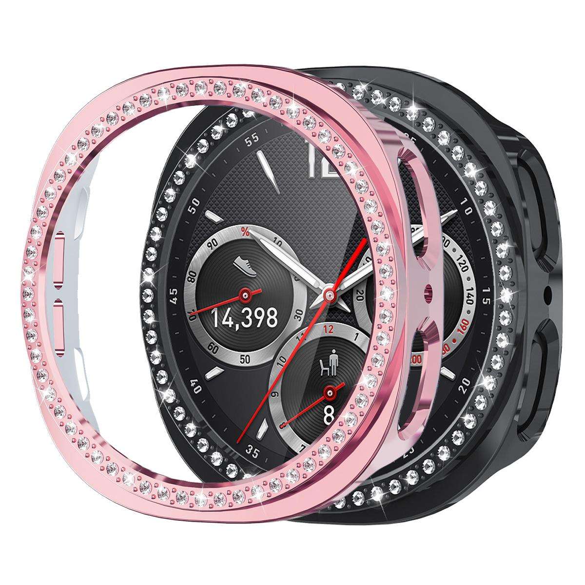 For Samsung Galaxy Watch8 44mm xDfind Single Row Diamond Hollow PC Watch Cover(Pink)
