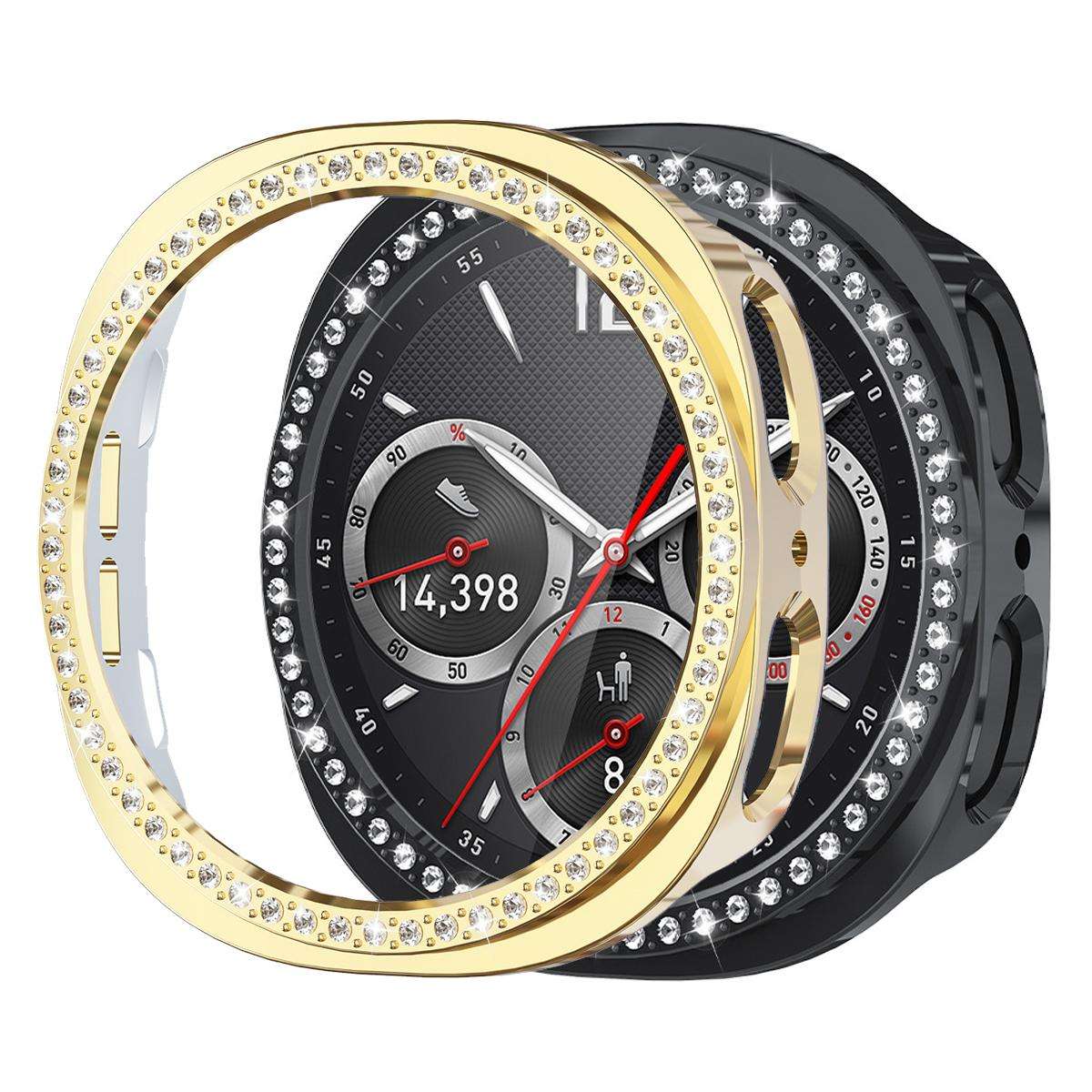 For Samsung Galaxy Watch8 44mm xDfind Single Row Diamond Hollow PC Watch Cover(Pink)