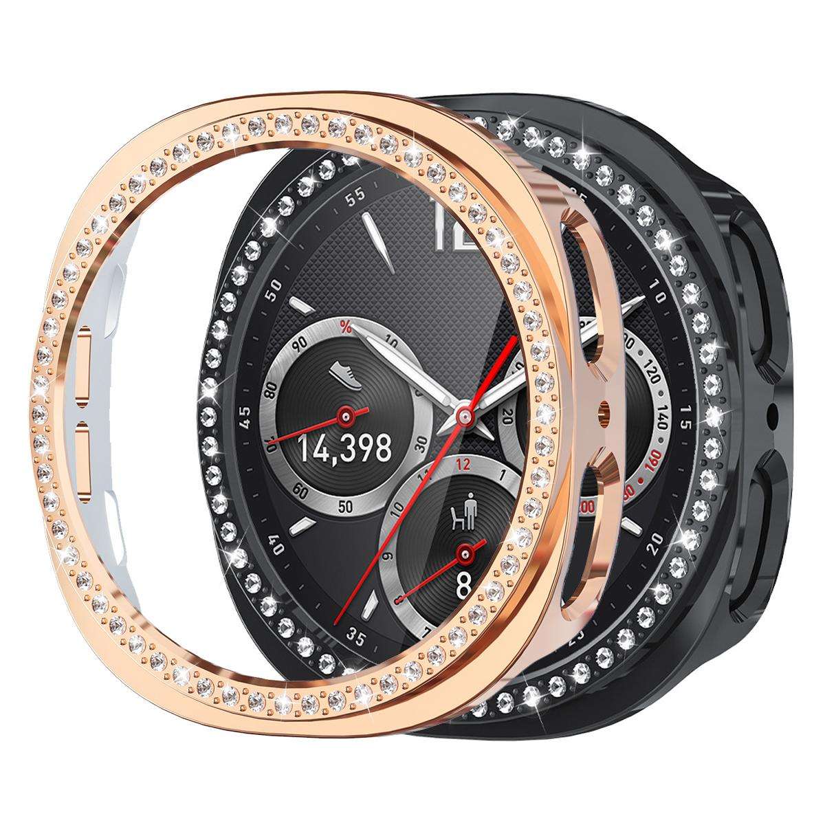 For Samsung Galaxy Watch8 44mm xDfind Single Row Diamond Hollow PC Watch Cover(Pink)