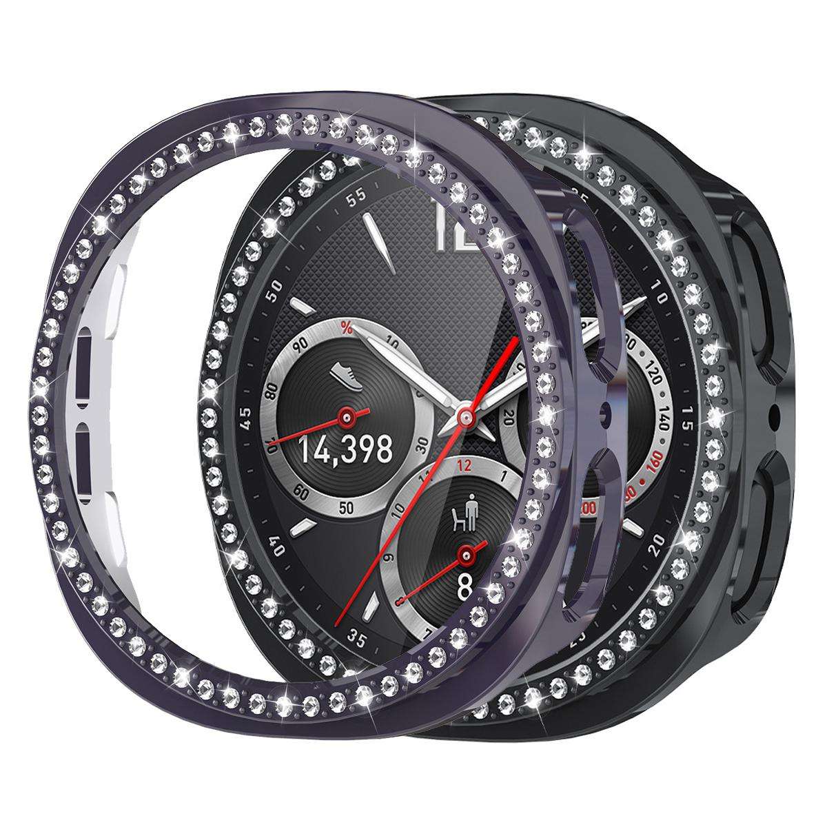 For Samsung Galaxy Watch8 44mm xDfind Single Row Diamond Hollow PC Watch Cover(Pink)