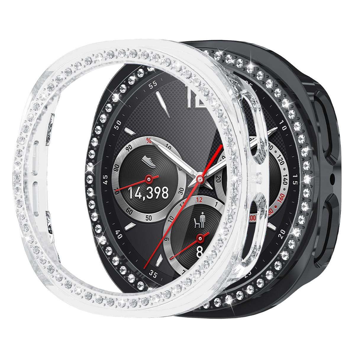 For Samsung Galaxy Watch8 44mm xDfind Single Row Diamond Hollow PC Watch Cover(Pink)