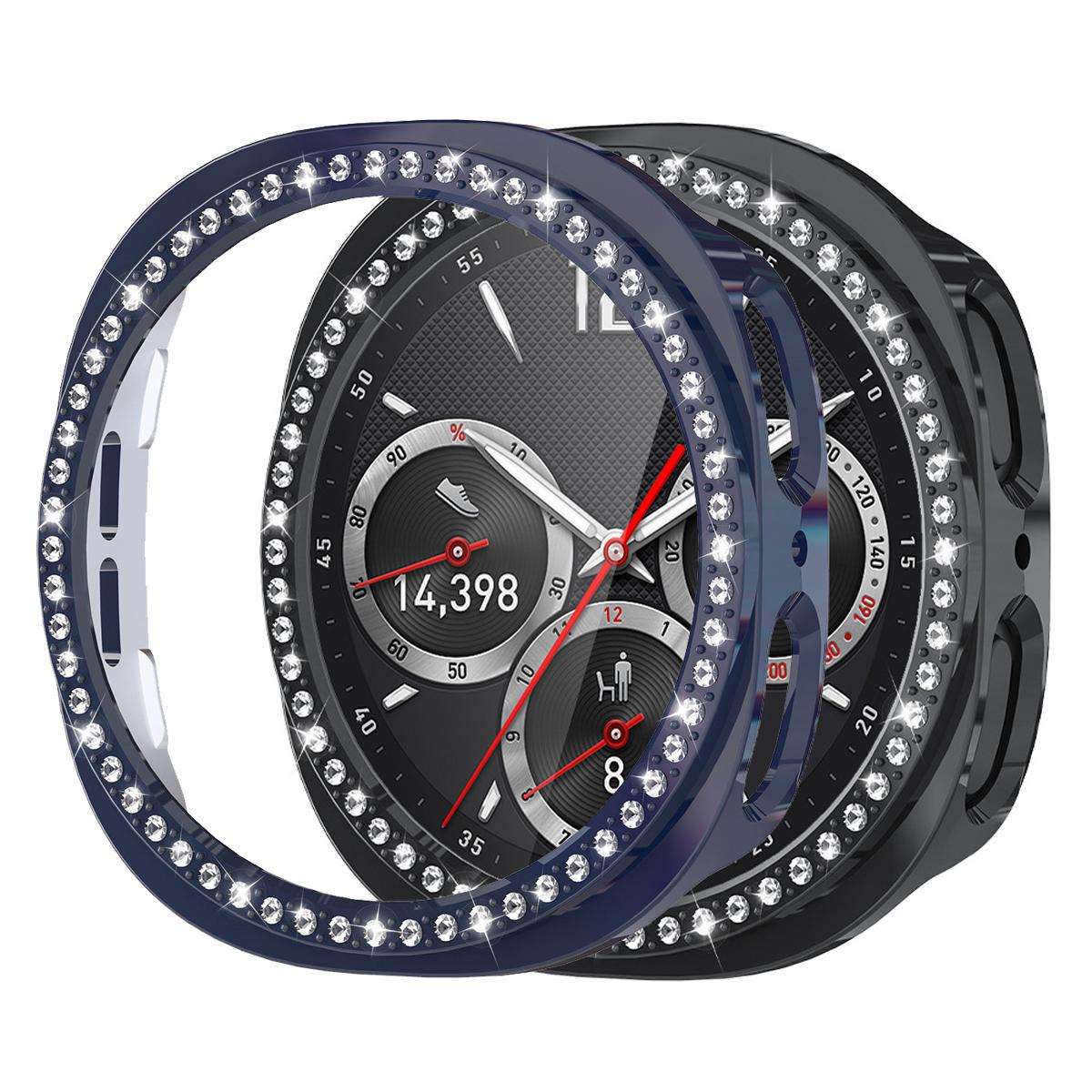 For Samsung Galaxy Watch8 44mm xDfind Single Row Diamond Hollow PC Watch Cover(Pink)
