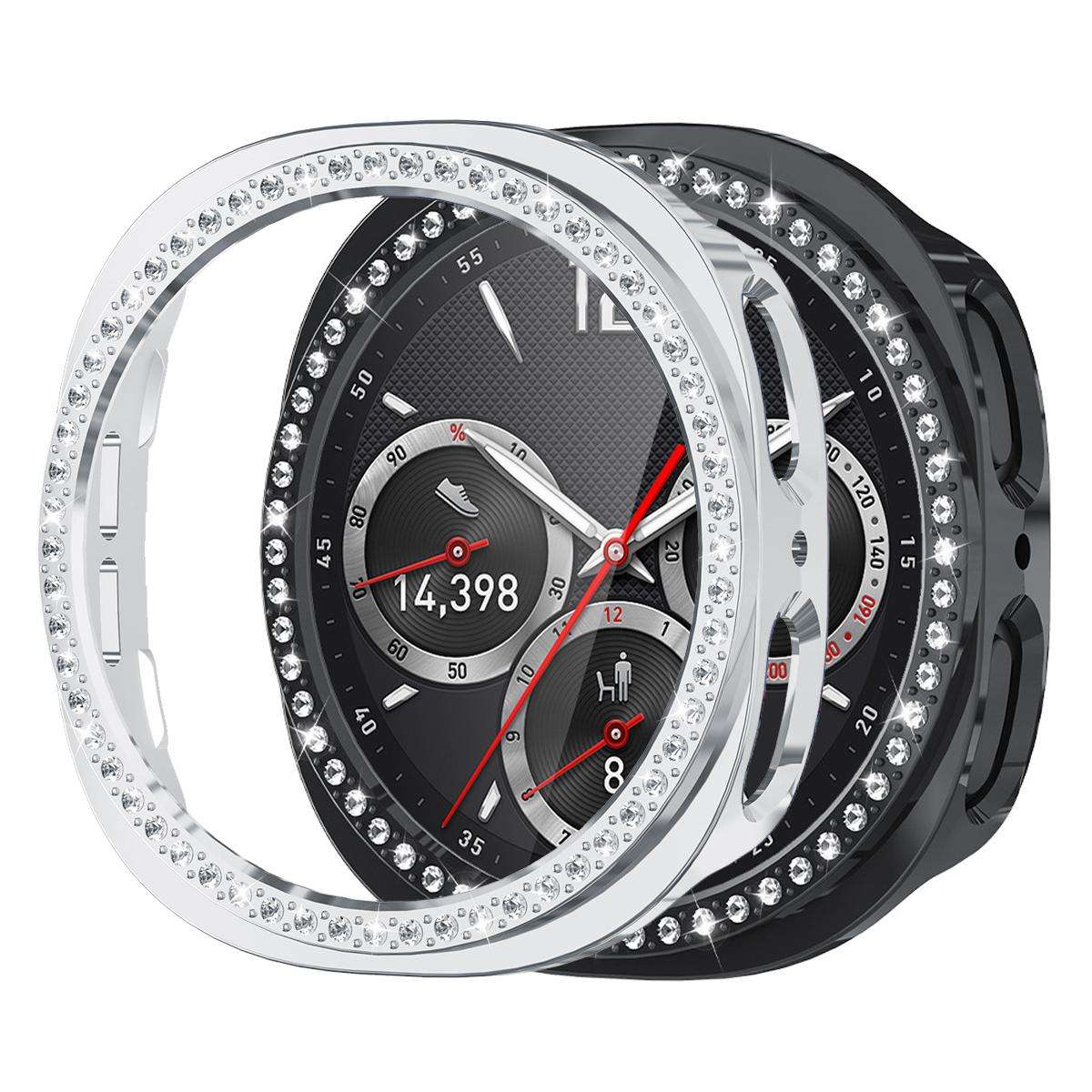 For Samsung Galaxy Watch8 44mm xDfind Single Row Diamond Hollow PC Watch Cover(Pink)