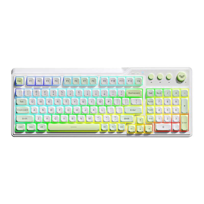 AULA F3099 99 Keys RGB Lighting Tri-Mode Gaming Keyboard(White Pink)