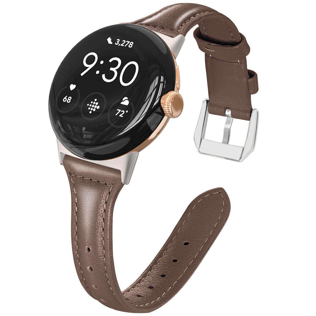 For Google Pixel Watch 5 / 4 / 3 45mm xDfind Slim Genuine Leather Watch Band(Brown)