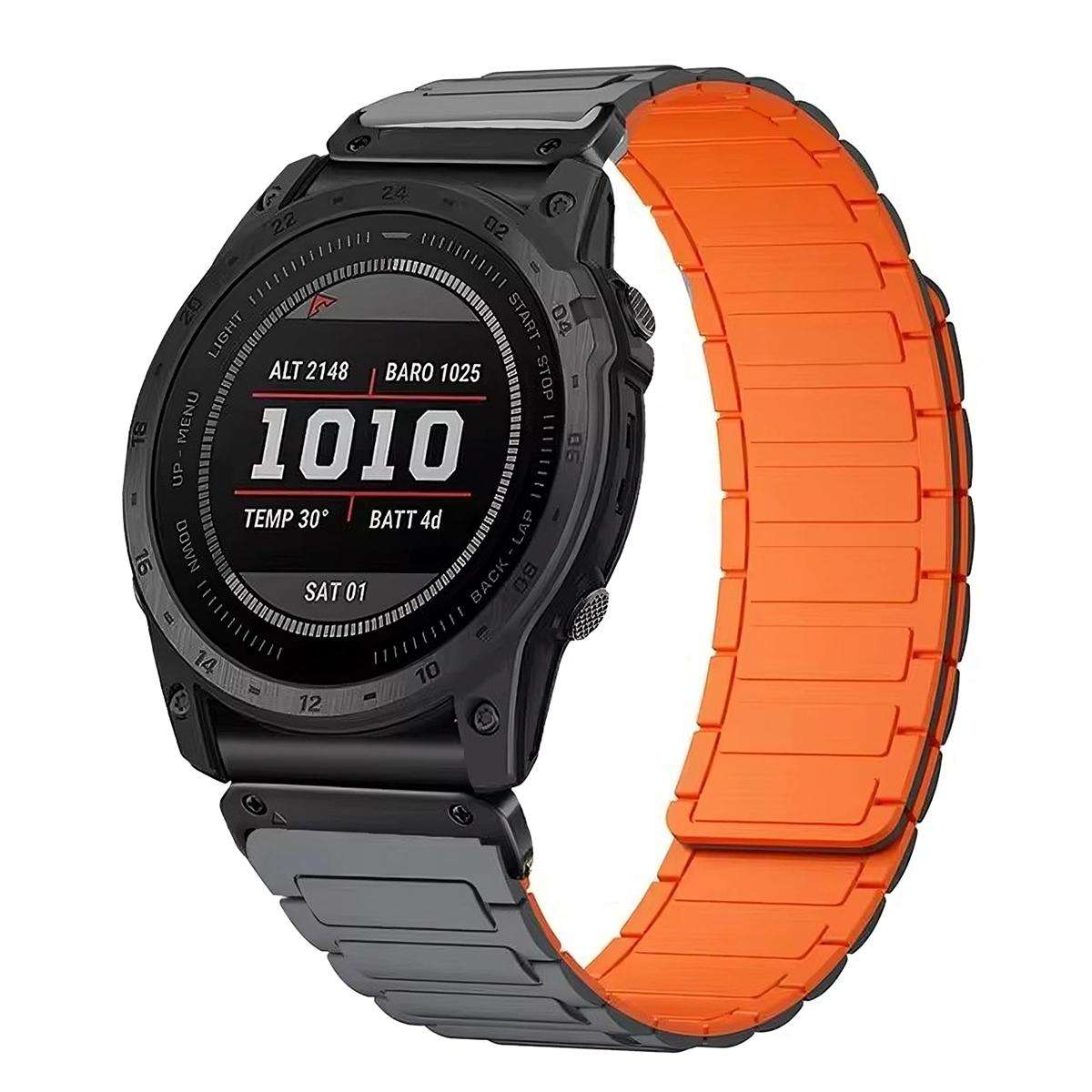 For Garmin 26mm Three Beads Magnetic Silicone Watch Band(Black Orange+Black Connector)