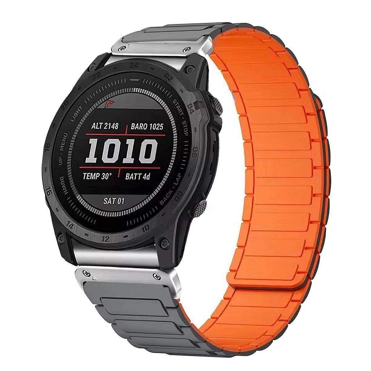 For Garmin 26mm Three Beads Magnetic Silicone Watch Band(Black Orange+Black Connector)