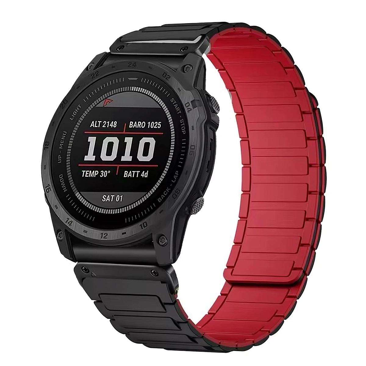 For Garmin 22mm Three Beads Magnetic Silicone Watch Band(Black Orange+Black Connector)