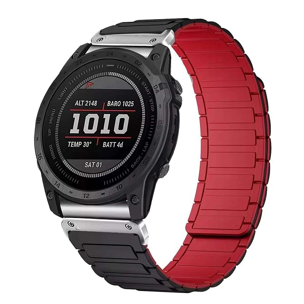 For Garmin 22mm Three Beads Magnetic Silicone Watch Band(Black Orange+Black Connector)