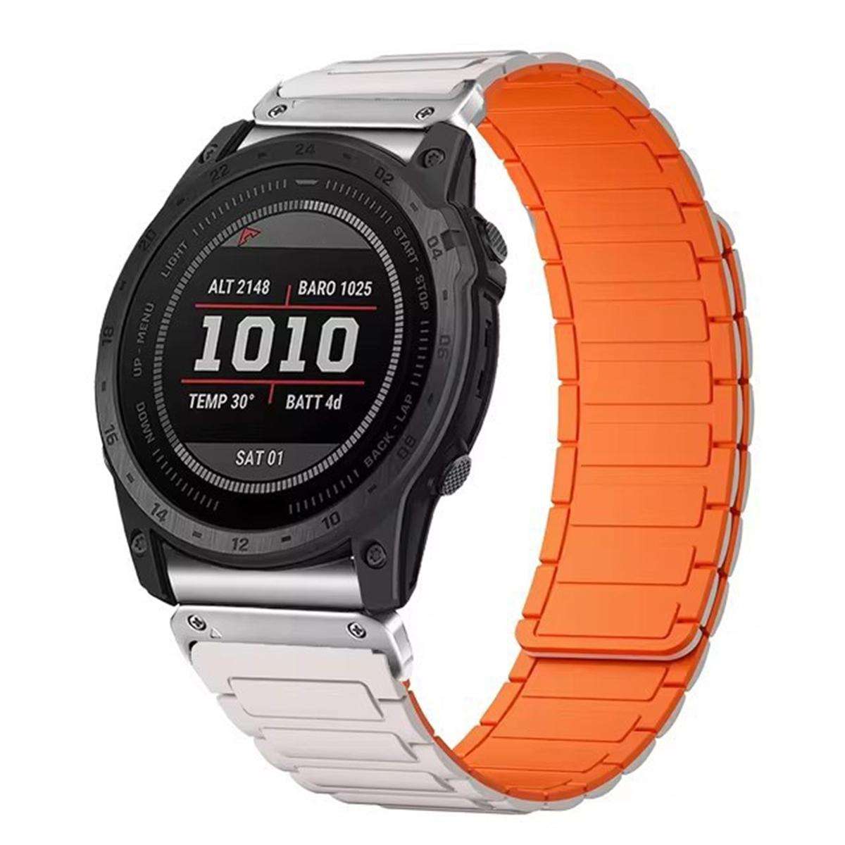For Garmin 22mm Three Beads Magnetic Silicone Watch Band(Black Orange+Black Connector)