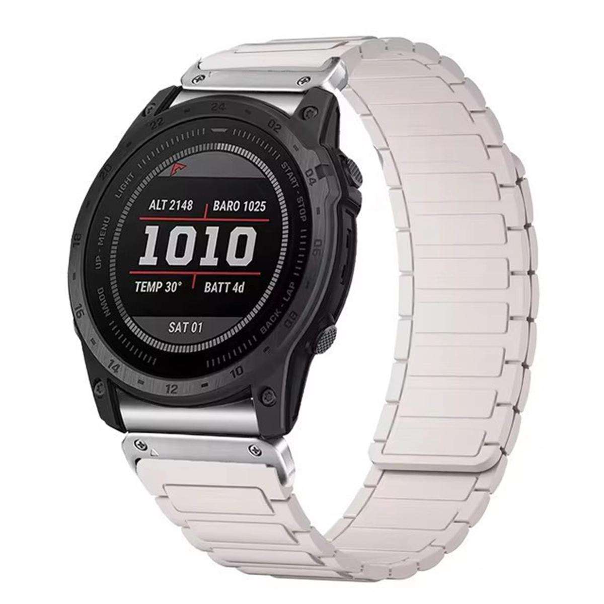 For Garmin 22mm Three Beads Magnetic Silicone Watch Band(Black Orange+Black Connector)