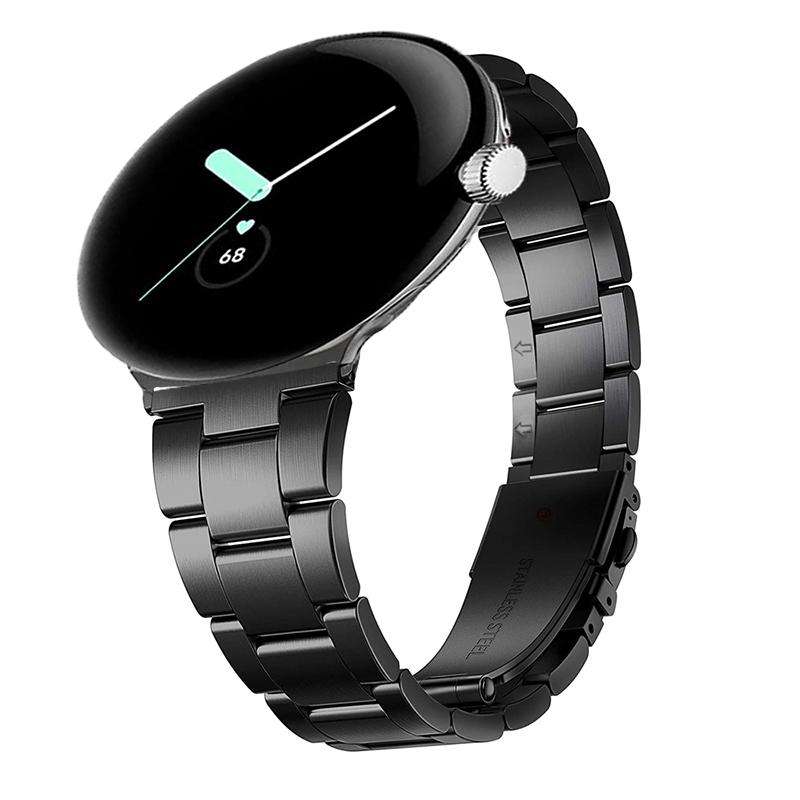 For Google Pixel Watch 4 / 3 / 2 / 1 41mm Slim Three Beads Stainless Steel Watch Band(Black)