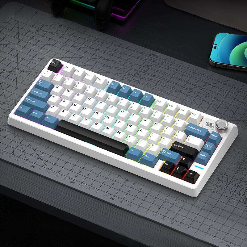 SHIPADOO JK750 Blue Switch RGB 79 Keys Three Modes Mechanical Keyboard(Glacier Blue)