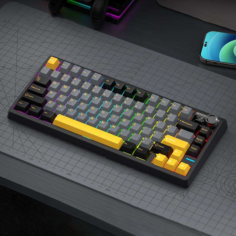 SHIPADOO JK750 Blue Switch RGB 79 Keys Three Modes Mechanical Keyboard(Glacier Blue)