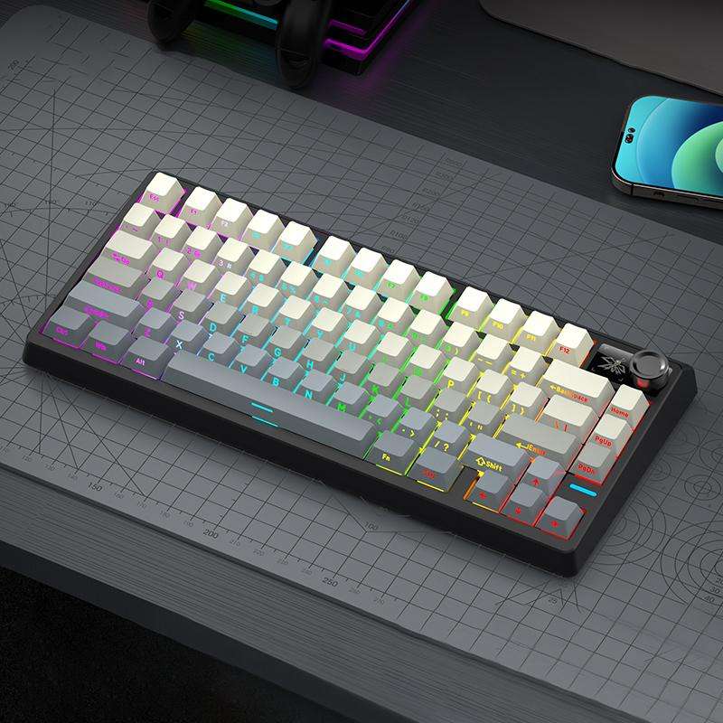 SHIPADOO JK750 Blue Switch RGB 79 Keys Three Modes Mechanical Keyboard(Glacier Blue)