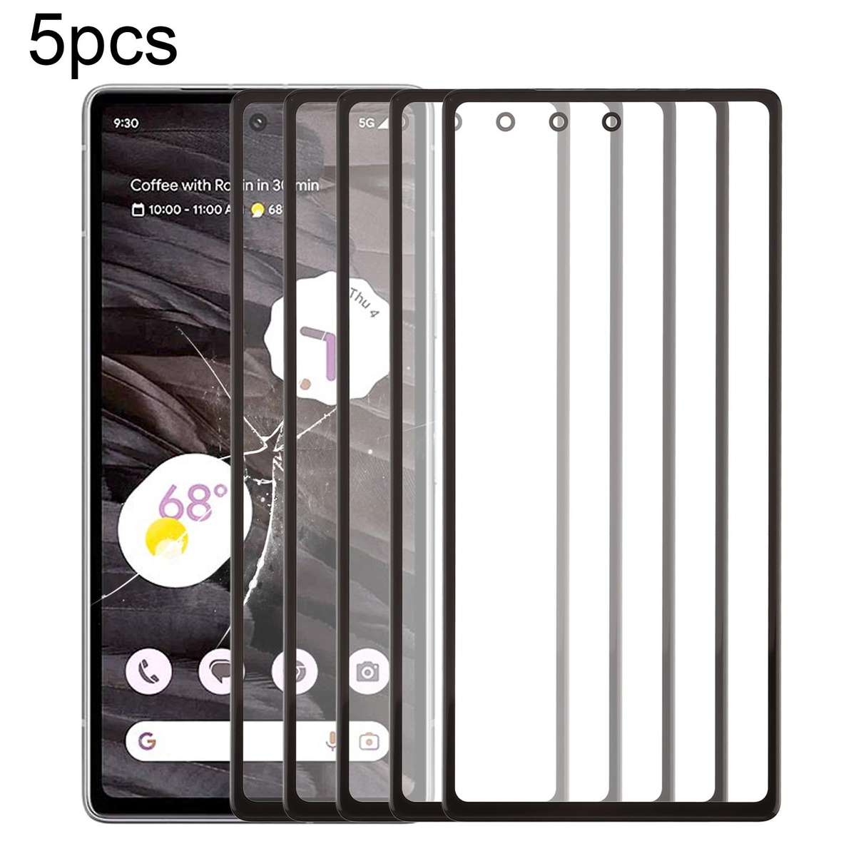 For Google Pixel 7a 5pcs Front Screen Outer Glass Lens with OCA Optically Clear Adhesive