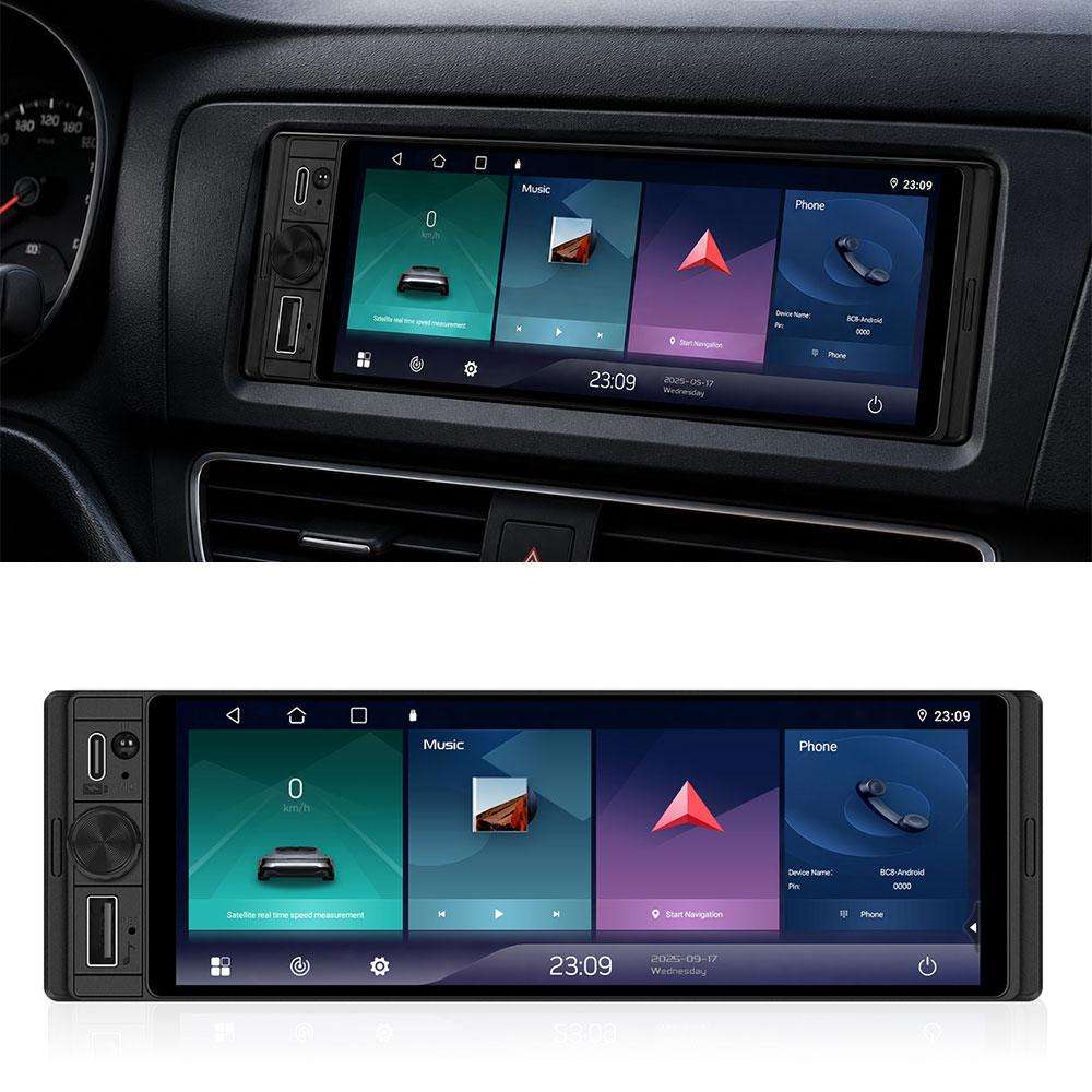 Universal 6.28 inch Single-DIN Car Center Console Display with CarPlay & Android Auto Function, Type
